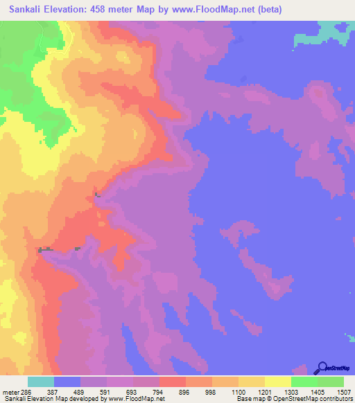 Sankali,Guinea Elevation Map