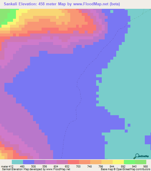 Sankali,Guinea Elevation Map