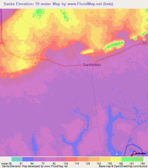 Sanka,Guinea Elevation Map