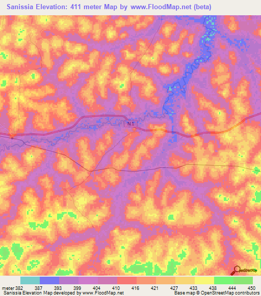 Sanissia,Guinea Elevation Map