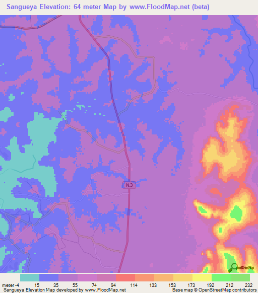 Sangueya,Guinea Elevation Map