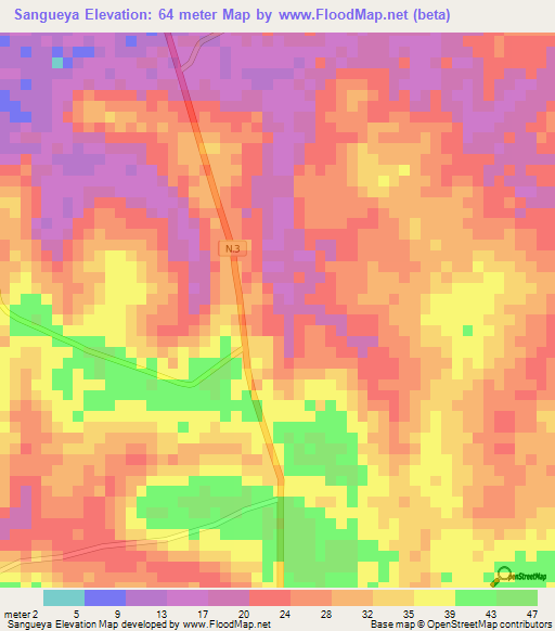 Sangueya,Guinea Elevation Map