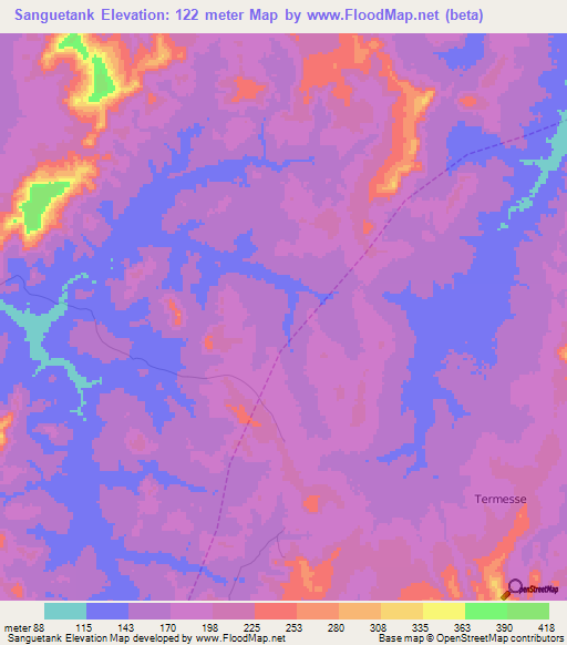 Sanguetank,Guinea Elevation Map