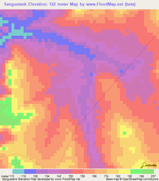 Sanguetank,Guinea Elevation Map