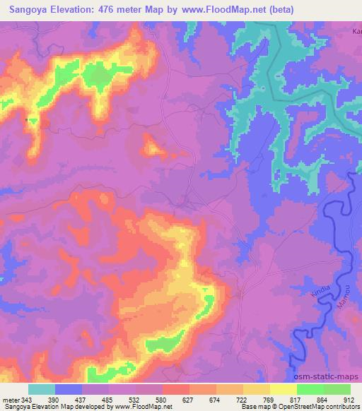 Sangoya,Guinea Elevation Map