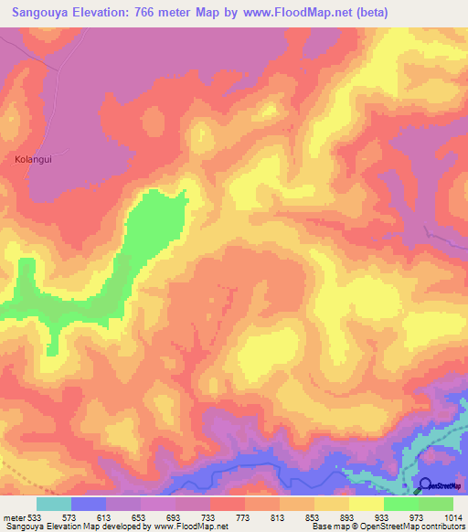 Sangouya,Guinea Elevation Map