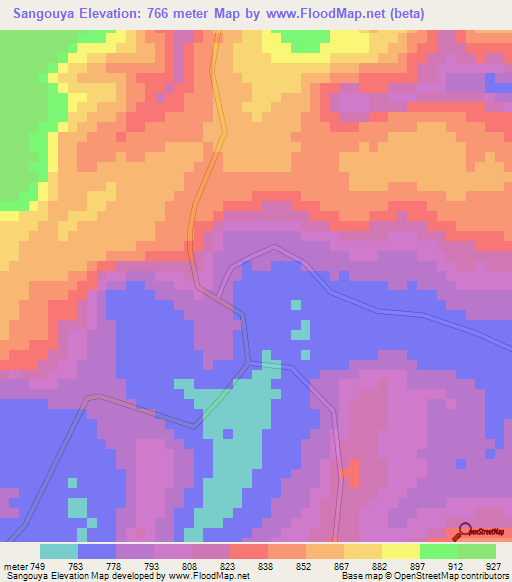 Sangouya,Guinea Elevation Map