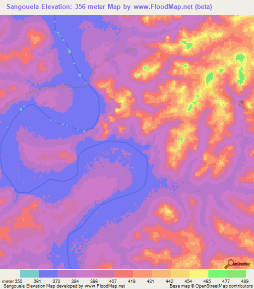 Sangouela,Guinea Elevation Map