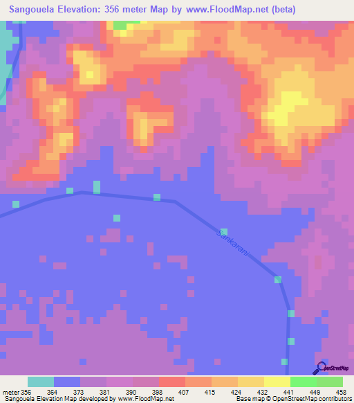 Sangouela,Guinea Elevation Map