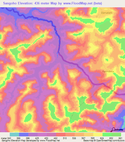 Sangoho,Guinea Elevation Map