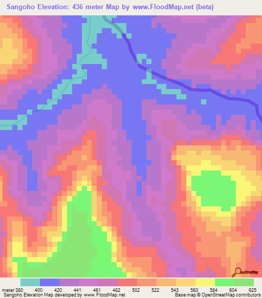 Sangoho,Guinea Elevation Map