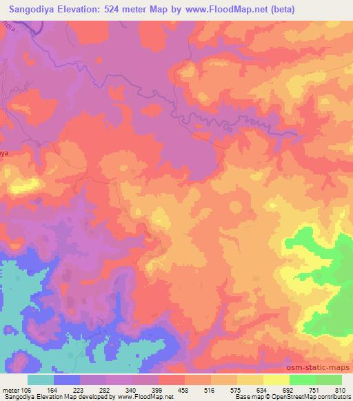 Sangodiya,Guinea Elevation Map