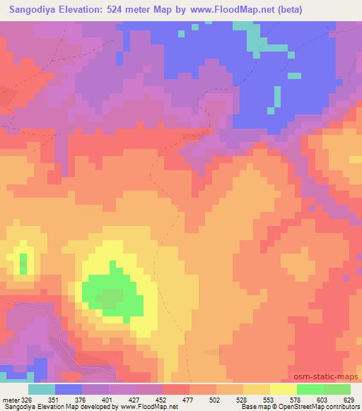 Sangodiya,Guinea Elevation Map