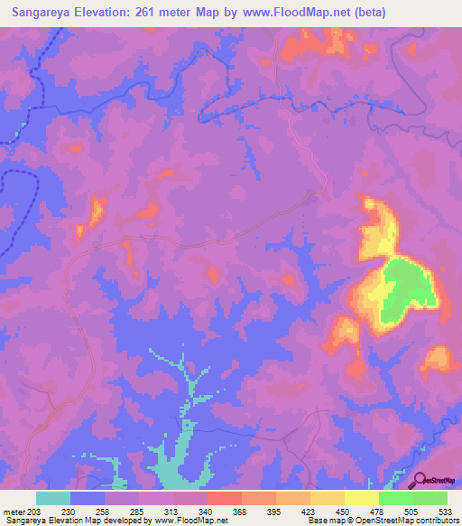 Sangareya,Guinea Elevation Map