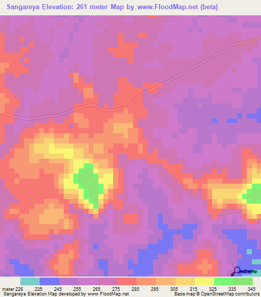 Sangareya,Guinea Elevation Map