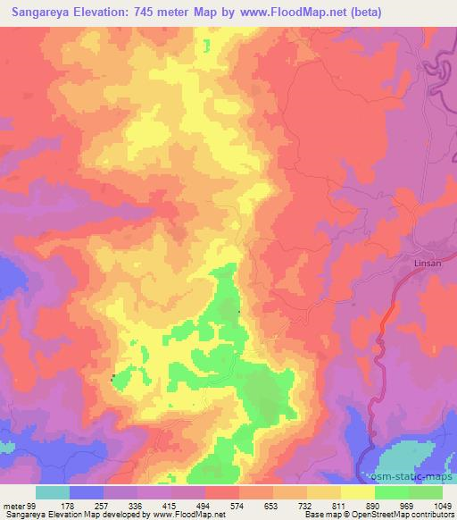 Sangareya,Guinea Elevation Map