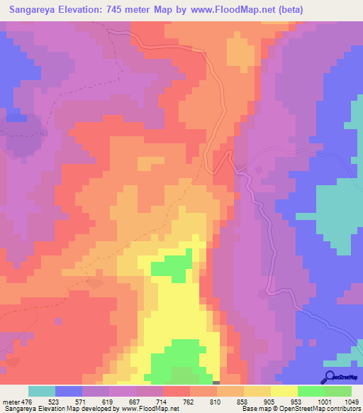 Sangareya,Guinea Elevation Map