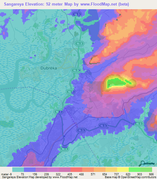 Sangareya,Guinea Elevation Map