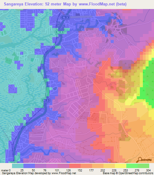 Sangareya,Guinea Elevation Map