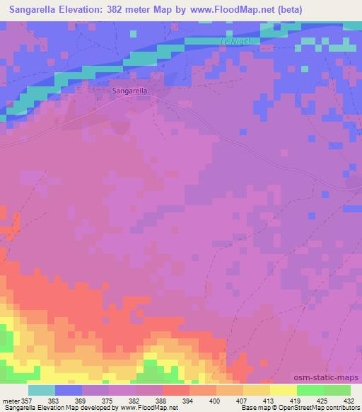 Sangarella,Guinea Elevation Map