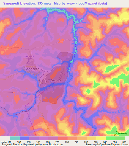 Sangaredi,Guinea Elevation Map