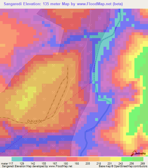 Sangaredi,Guinea Elevation Map