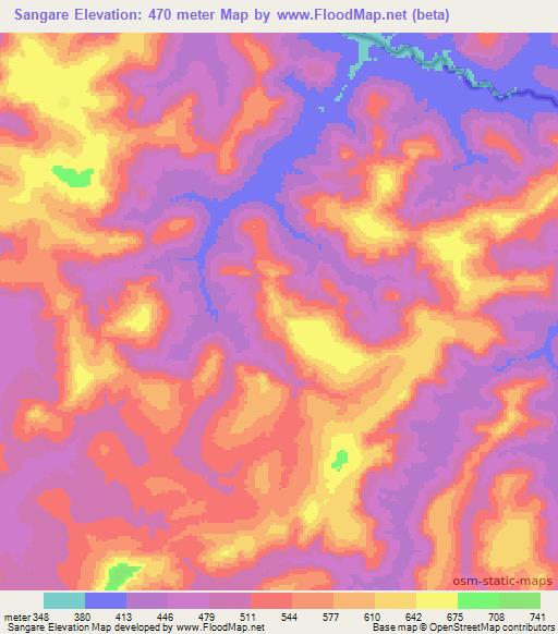 Sangare,Guinea Elevation Map