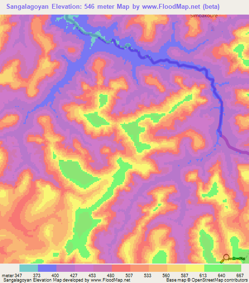 Sangalagoyan,Guinea Elevation Map