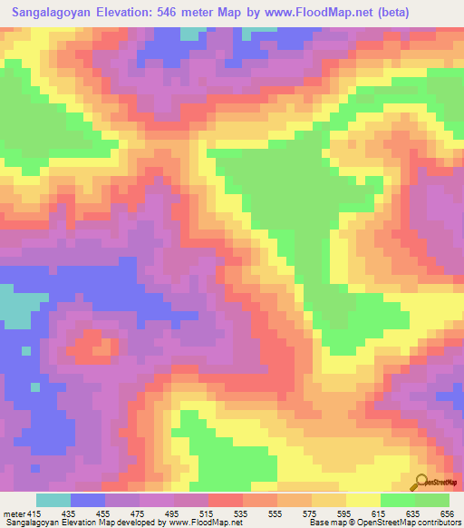 Sangalagoyan,Guinea Elevation Map