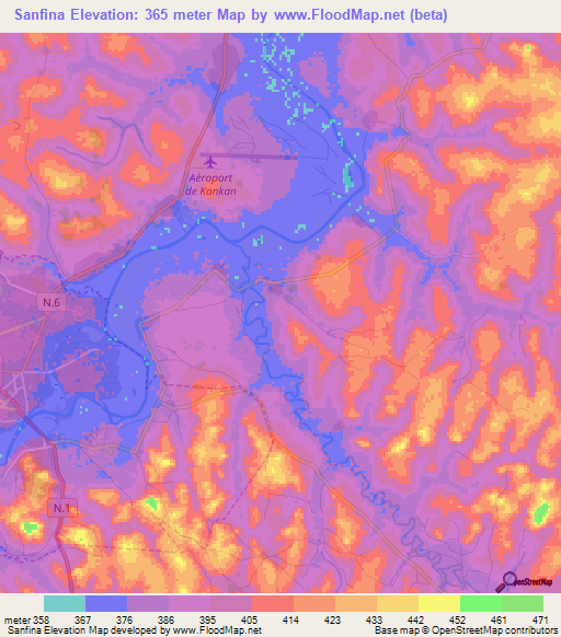 Sanfina,Guinea Elevation Map