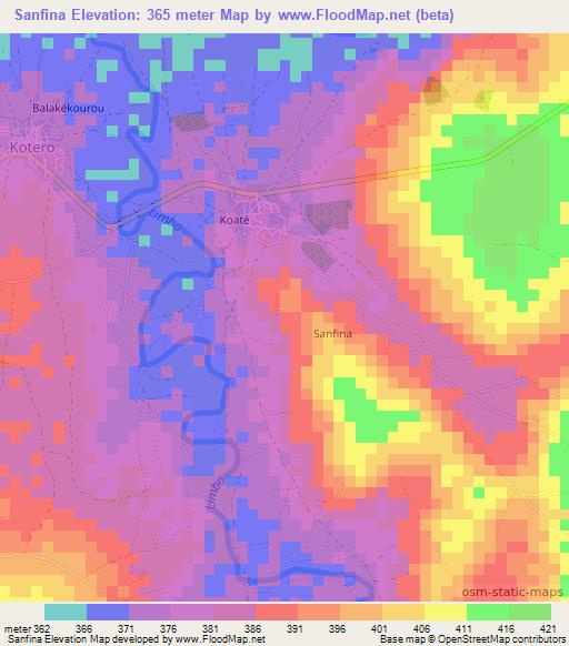 Sanfina,Guinea Elevation Map