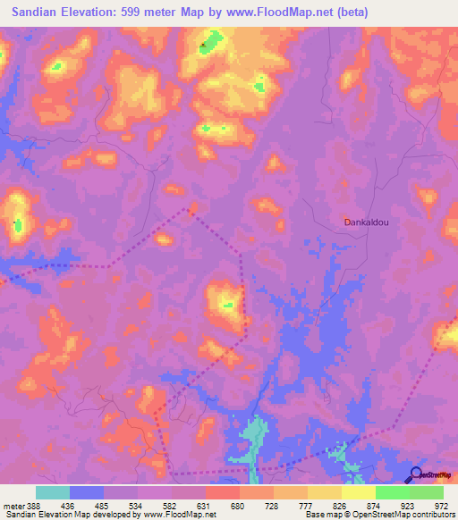 Sandian,Guinea Elevation Map