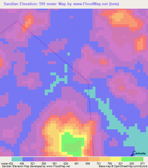 Sandian,Guinea Elevation Map