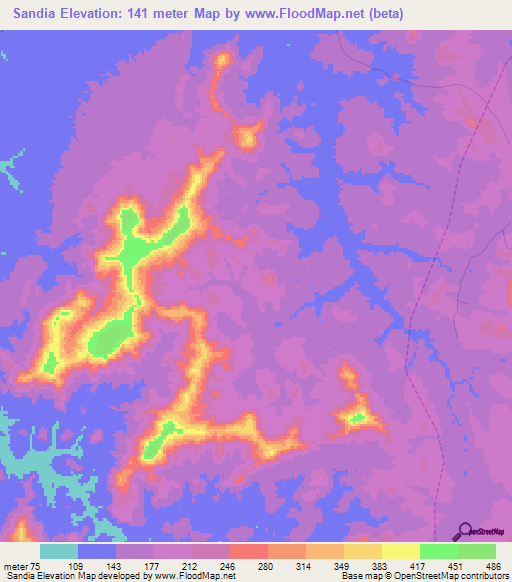 Sandia,Guinea Elevation Map