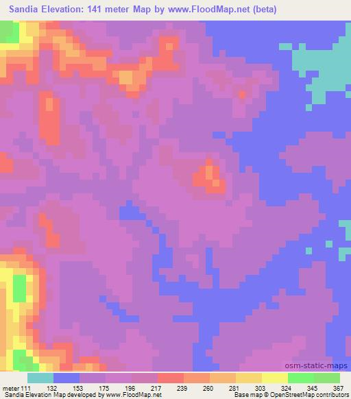 Sandia,Guinea Elevation Map