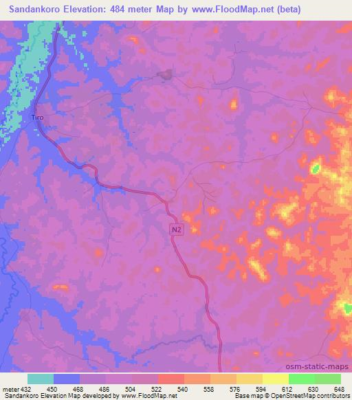 Sandankoro,Guinea Elevation Map