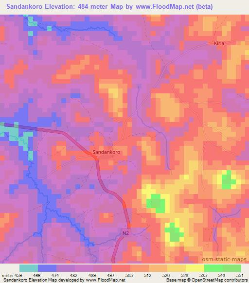 Sandankoro,Guinea Elevation Map
