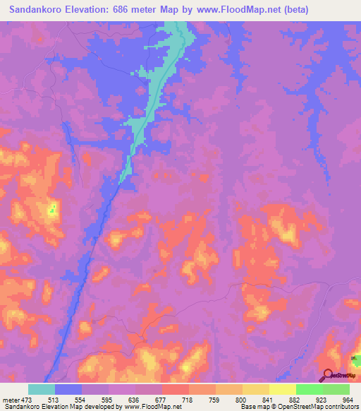 Sandankoro,Guinea Elevation Map