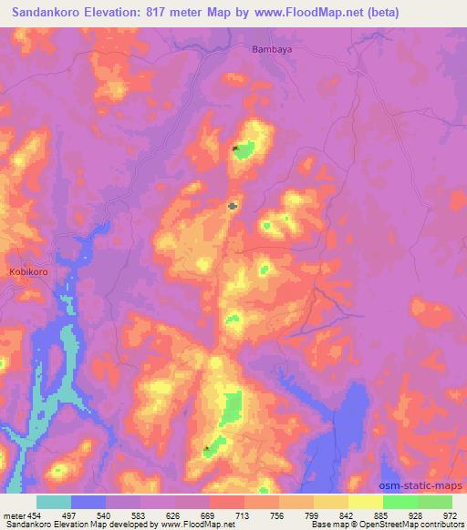 Sandankoro,Guinea Elevation Map