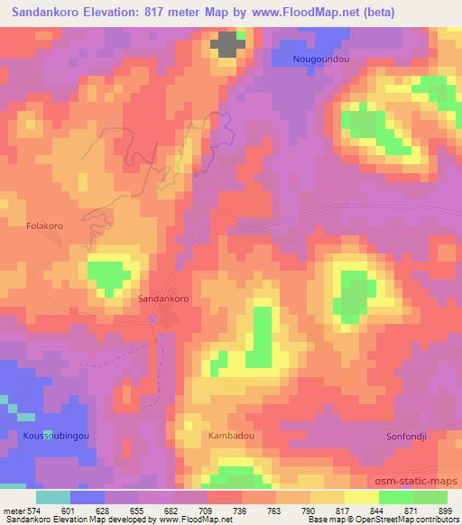 Sandankoro,Guinea Elevation Map