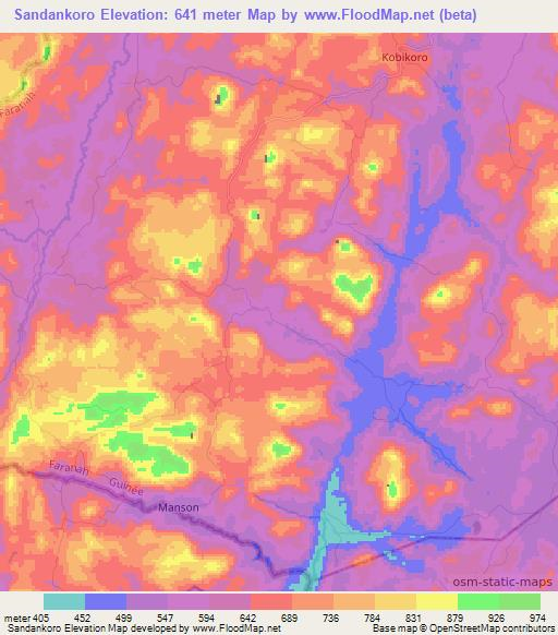 Sandankoro,Guinea Elevation Map