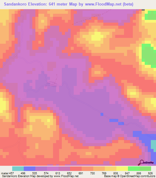 Sandankoro,Guinea Elevation Map