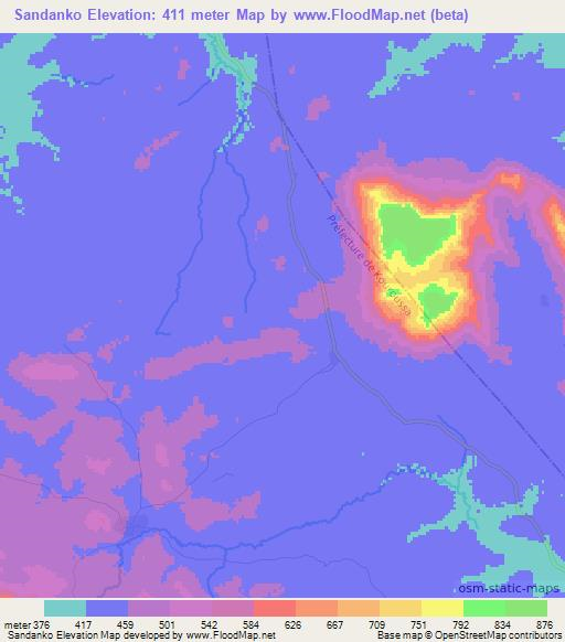 Sandanko,Guinea Elevation Map