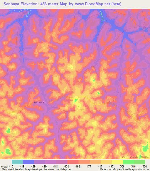 Sanbaya,Guinea Elevation Map