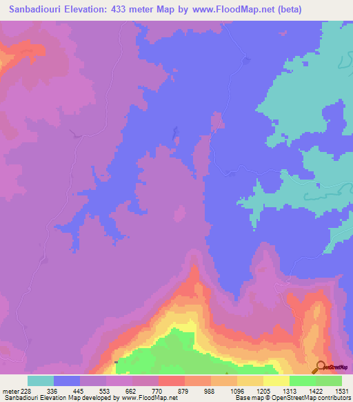 Sanbadiouri,Guinea Elevation Map