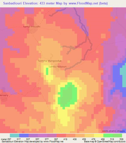 Sanbadiouri,Guinea Elevation Map