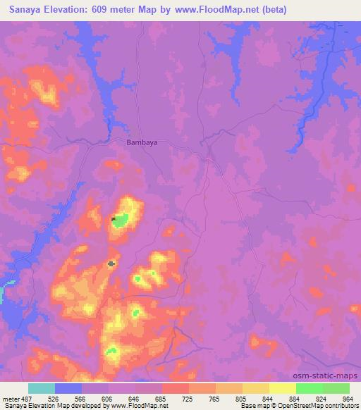 Sanaya,Guinea Elevation Map