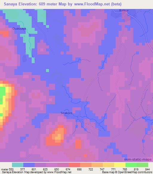 Sanaya,Guinea Elevation Map