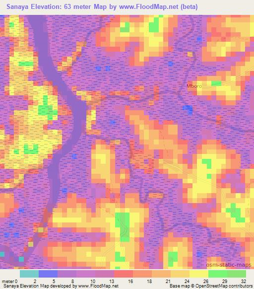 Sanaya,Guinea Elevation Map