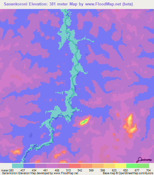 Sanankoroni,Guinea Elevation Map